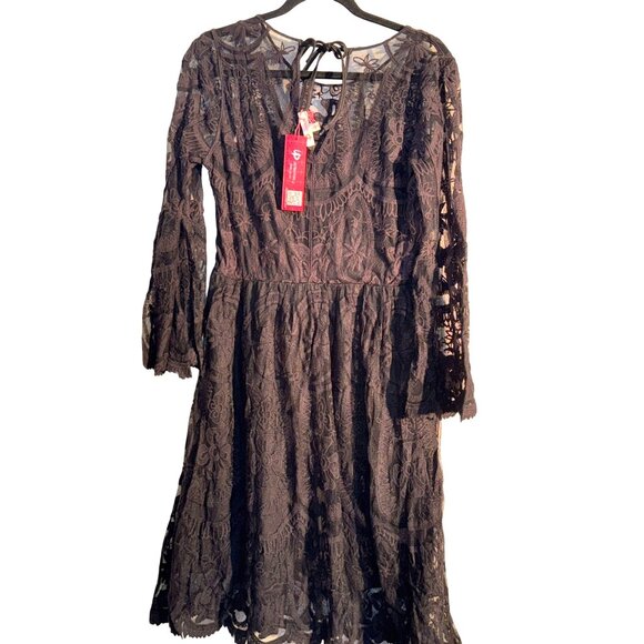 Ultrapink Black Lace Midi Dress With Sheer Floral Pattern & Lining - Picture 10 of 13